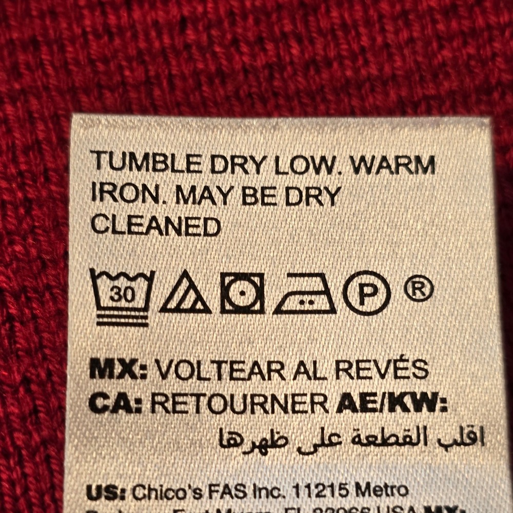 Chicos Red Knit Cardigan Jacket Gold Button‎ Embellished Sz 1 - Picture 13 of 16
